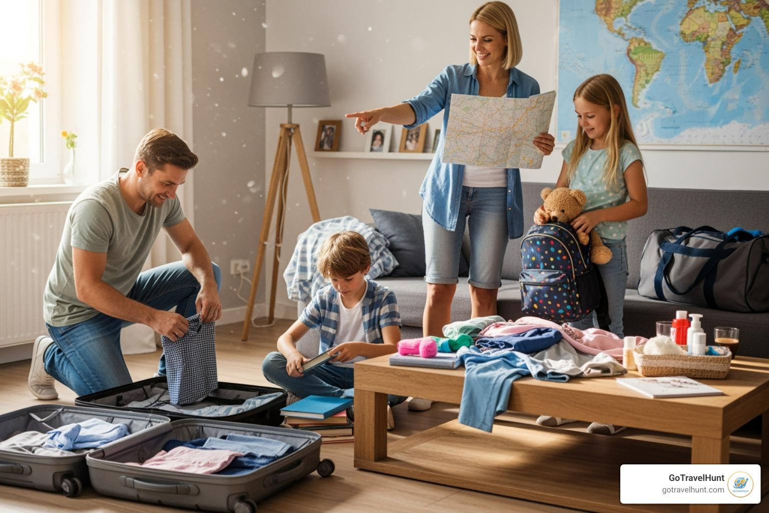 family packing suitcases - where to travel with kids family packing suitcases - where to travel with kids