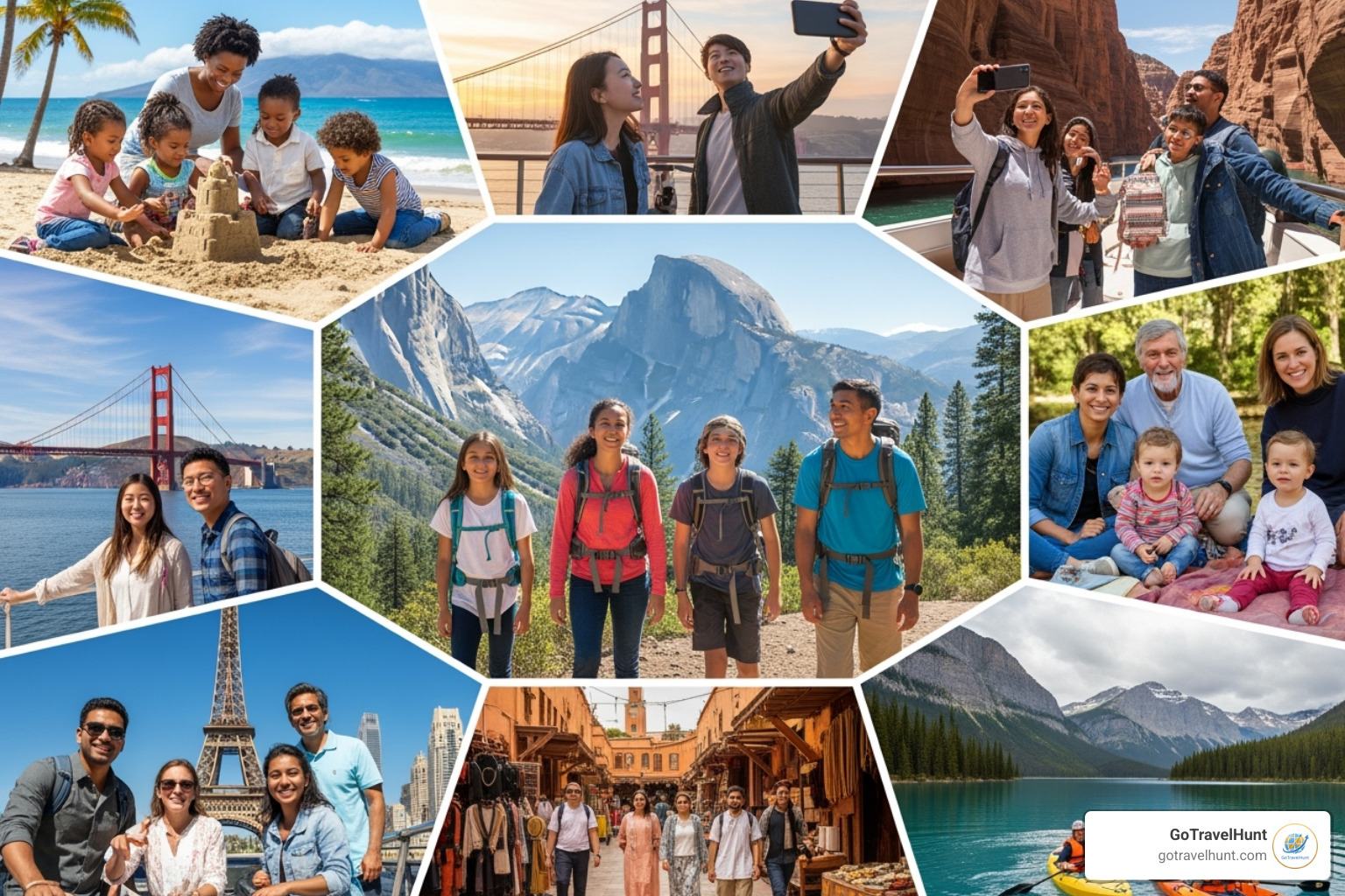 collage of diverse family travel destinations - where to travel with kids collage of diverse family travel destinations - where to travel with kids