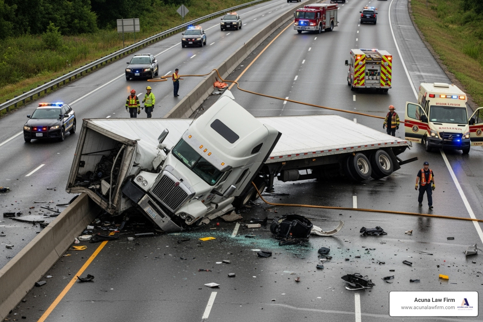 common truck accident scenario like a jackknife or underride - abogados de accidentes de camión