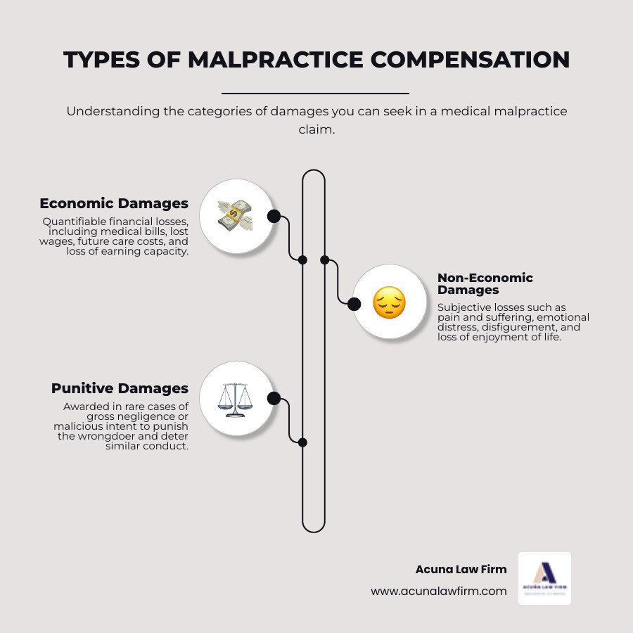 infographic comparing Economic, Non-Economic, and Punitive Damages - abogados de malpractice infographic infographic-line-3-steps-elegant_beige