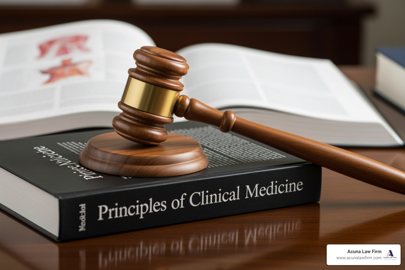 gavel resting on a medical textbook - abogados de malpractice