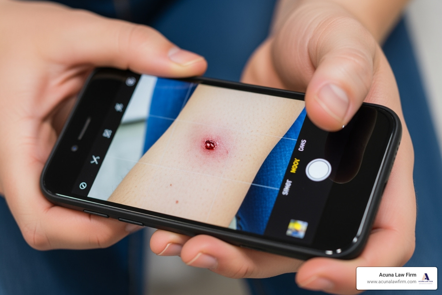 person taking a photo of their injury with a smartphone - dog bite lawyer near me