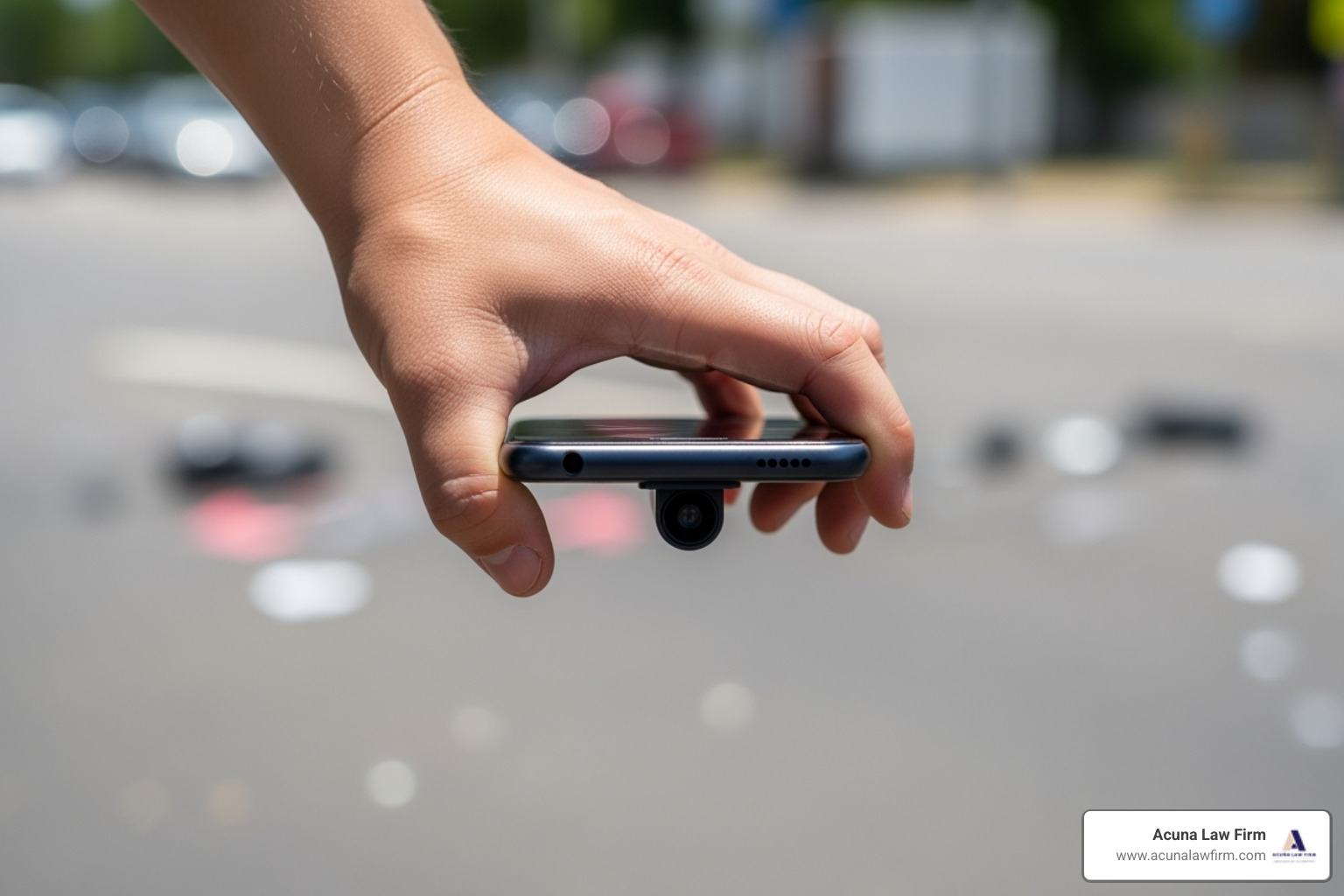 Smartphone camera ready to take photos at an accident scene - bicycle accident attorney