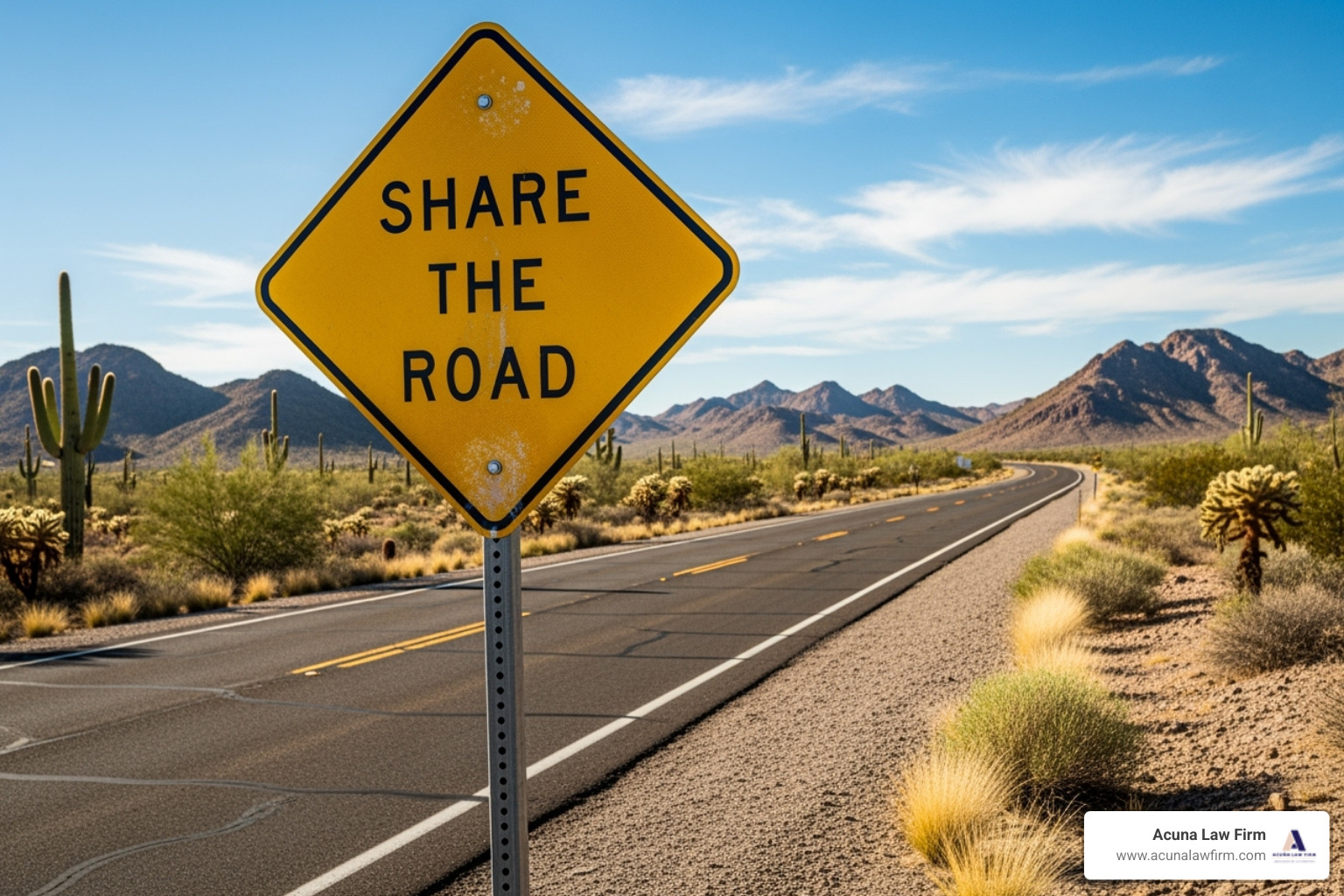 Share the Road sign on an Oklahoma road - bicycle accident attorney