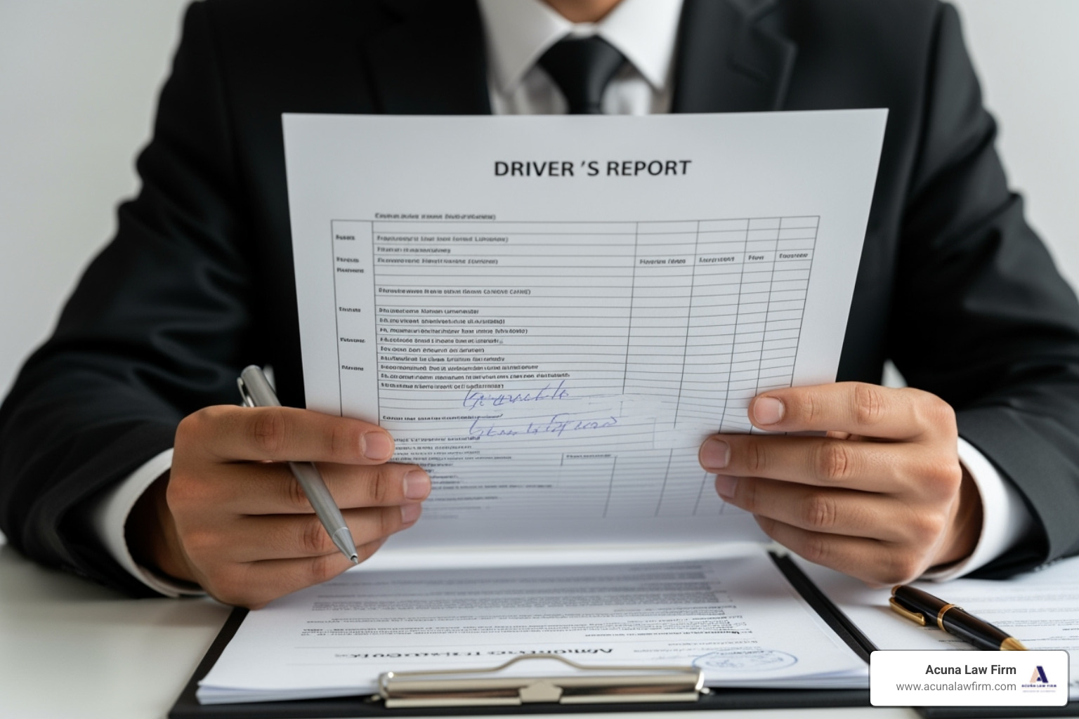 lawyer examining evidence like a driver's logbook or accident report - commercial truck crash lawyer lawyer examining evidence like a driver's logbook or accident report - commercial truck crash lawyer