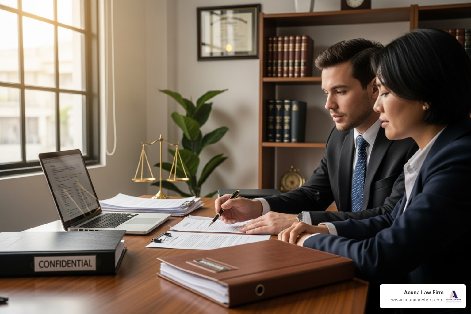 Lawyer and client reviewing a case file together - abogados de negligencia medica en miami