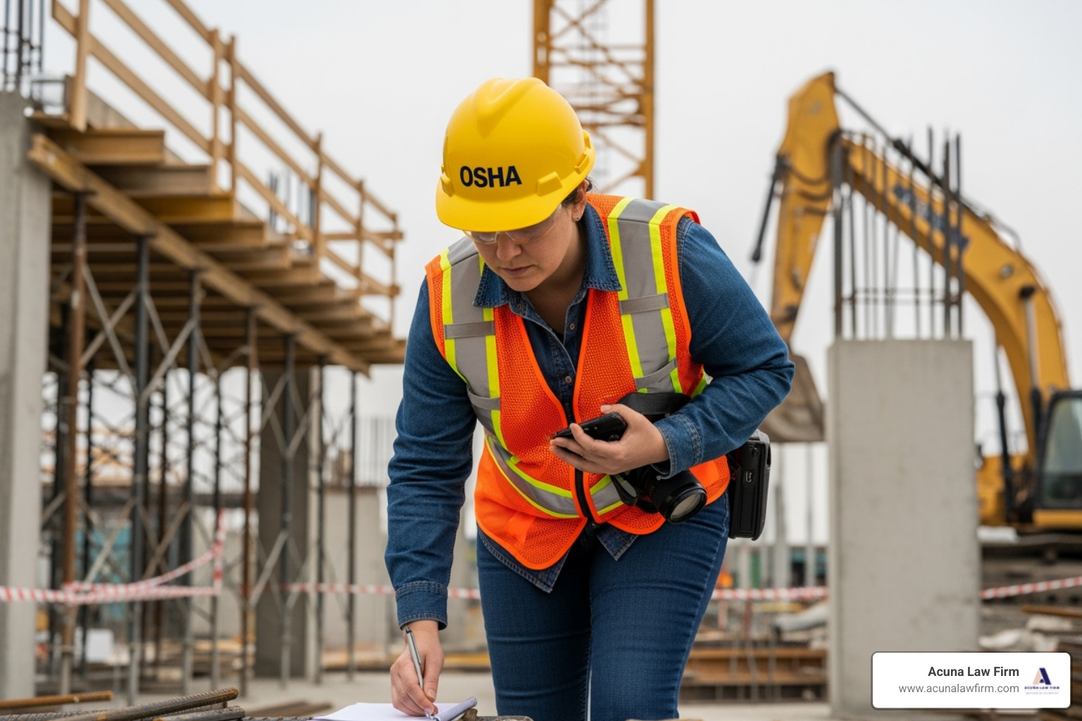 OSHA investigator examining a construction site - construction worker died