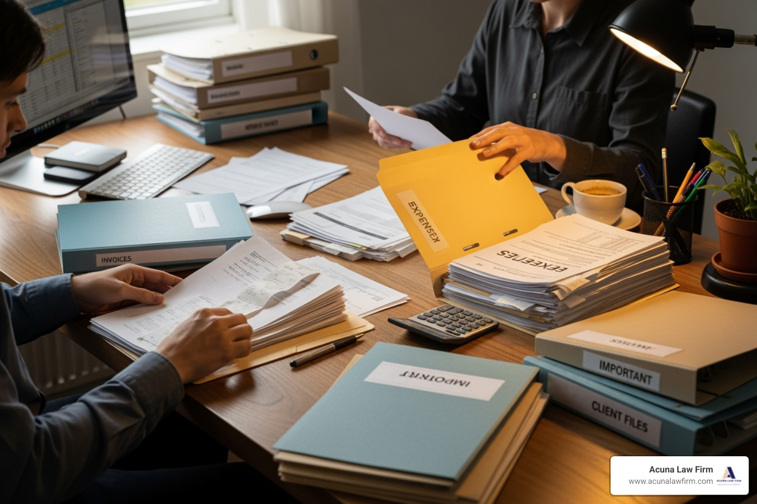 person organizing documents and receipts at a desk - do i need a lawyer for a car accident settlement