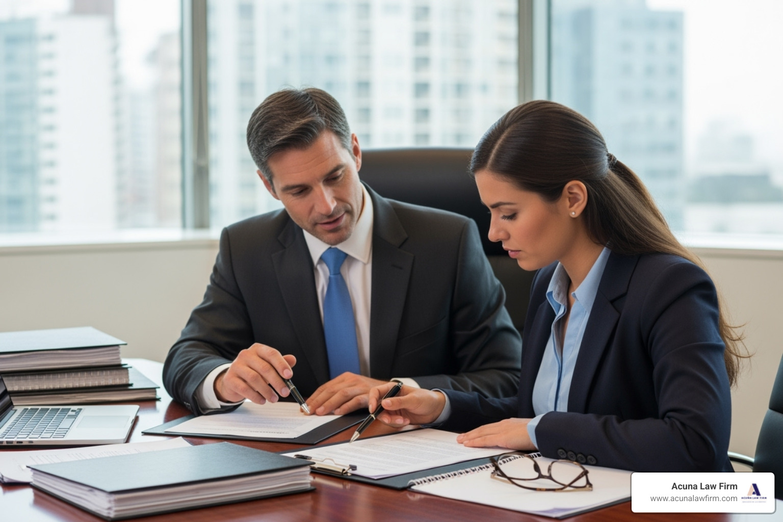 A lawyer and client reviewing documents - premises liability lawyer A lawyer and client reviewing documents - premises liability lawyer