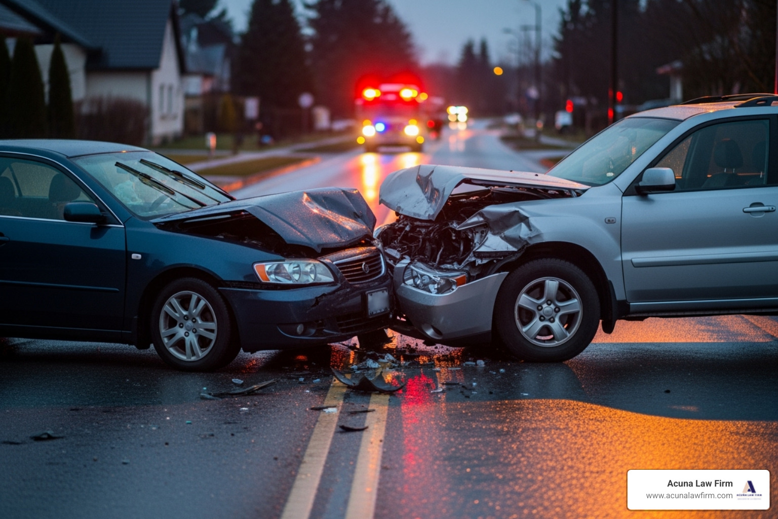 Car accident scene involving two vehicles - Rideshare accident lawyer Oklahoma