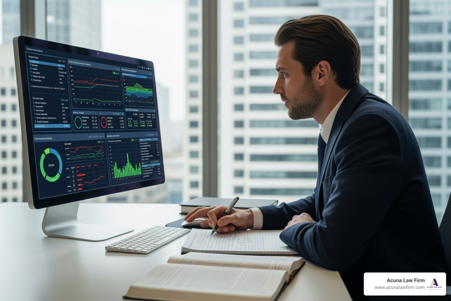 of an attorney examining evidence from a truck's black box on a computer screen - truck accident attorneys near me