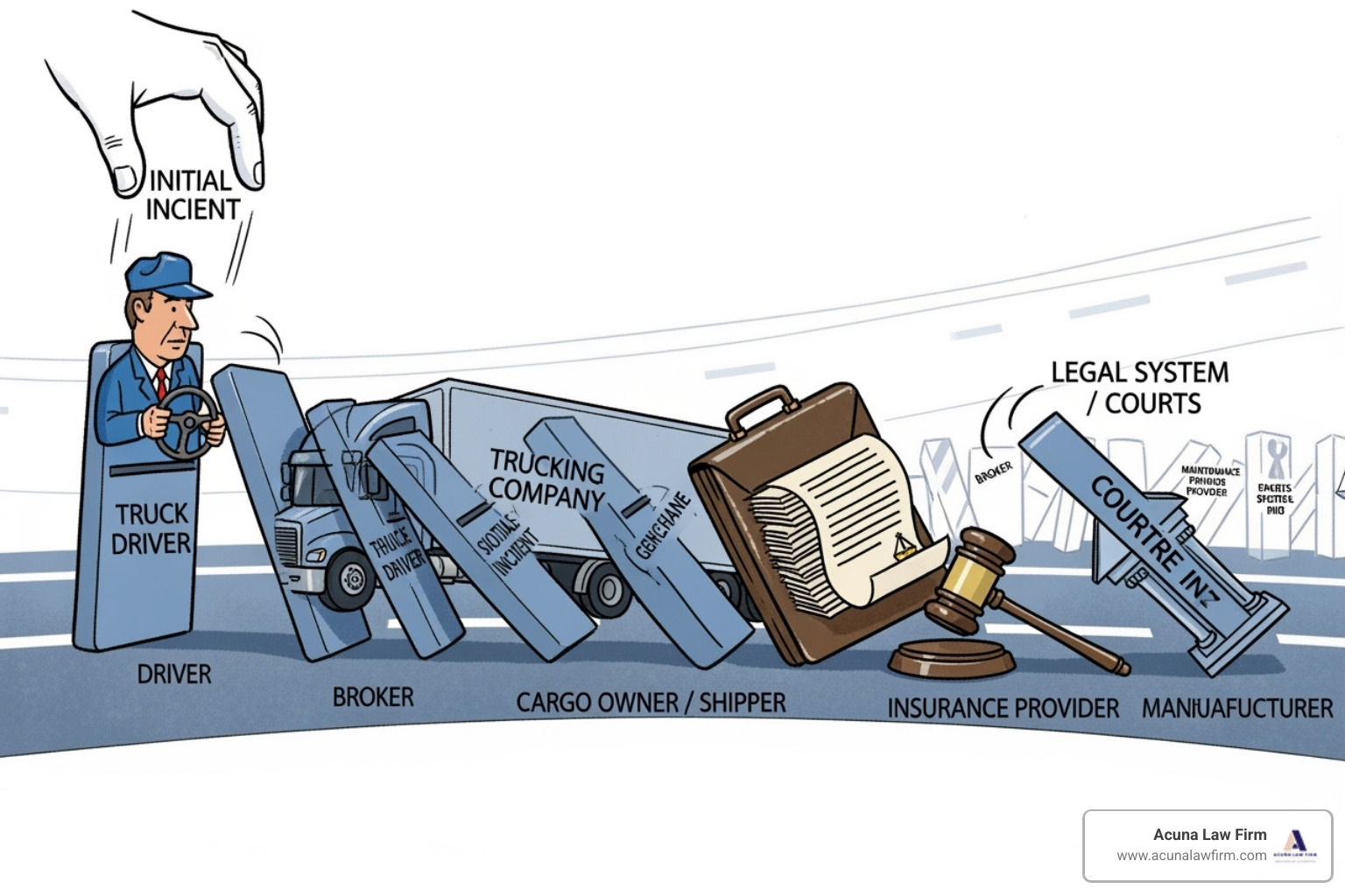 Flowchart showing liability from driver to trucking company to other parties - lawyers that sue trucking companies Flowchart showing liability from driver to trucking company to other parties - lawyers that sue trucking companies
