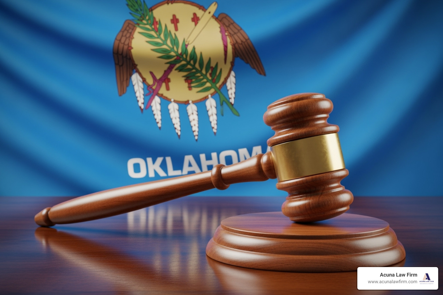 Gavel and Oklahoma state flag - Brain injury lawyer Oklahoma