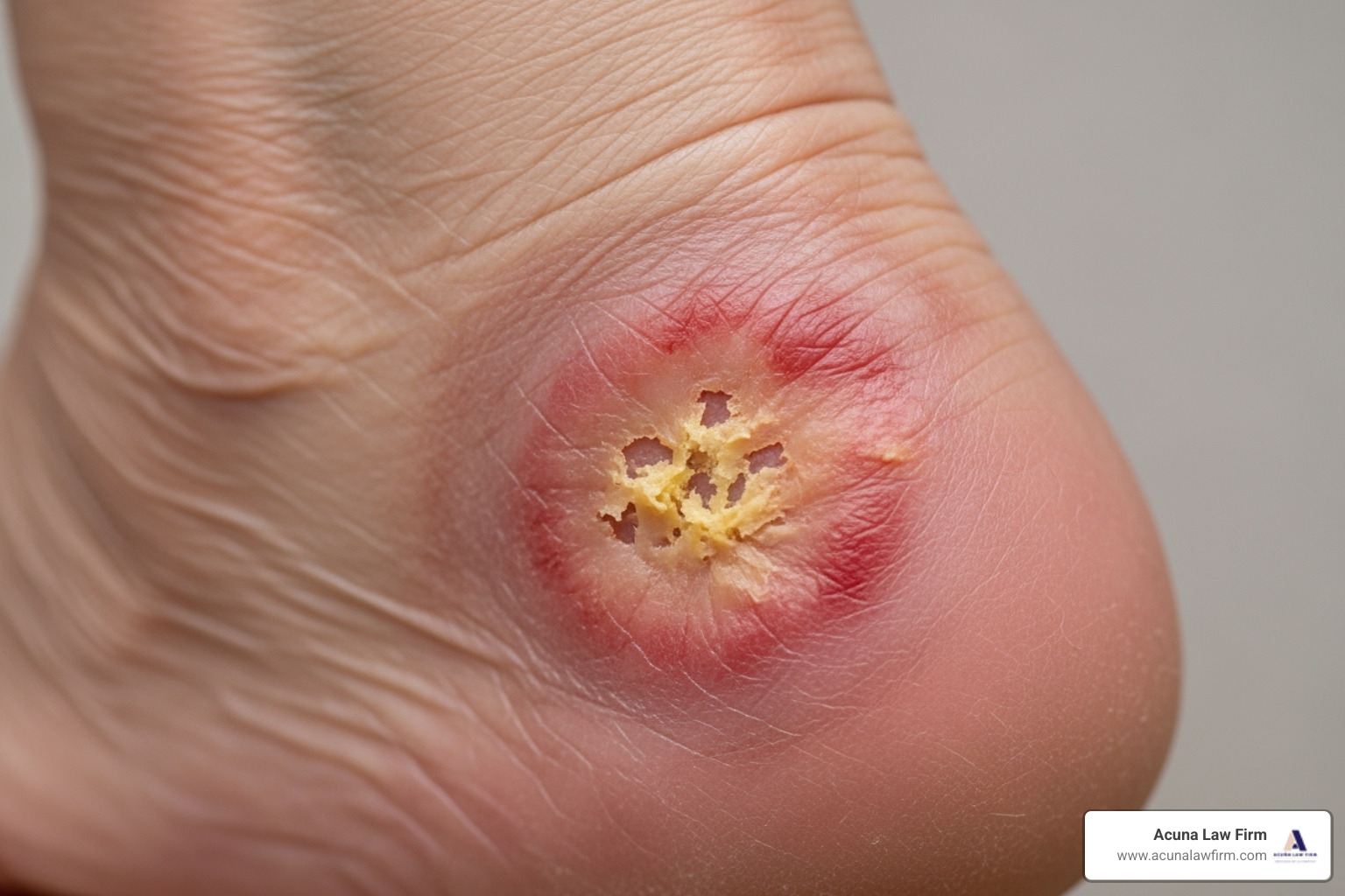 Close-up image of a bed sore on a heel - nursing home negligence Close-up image of a bed sore on a heel - nursing home negligence