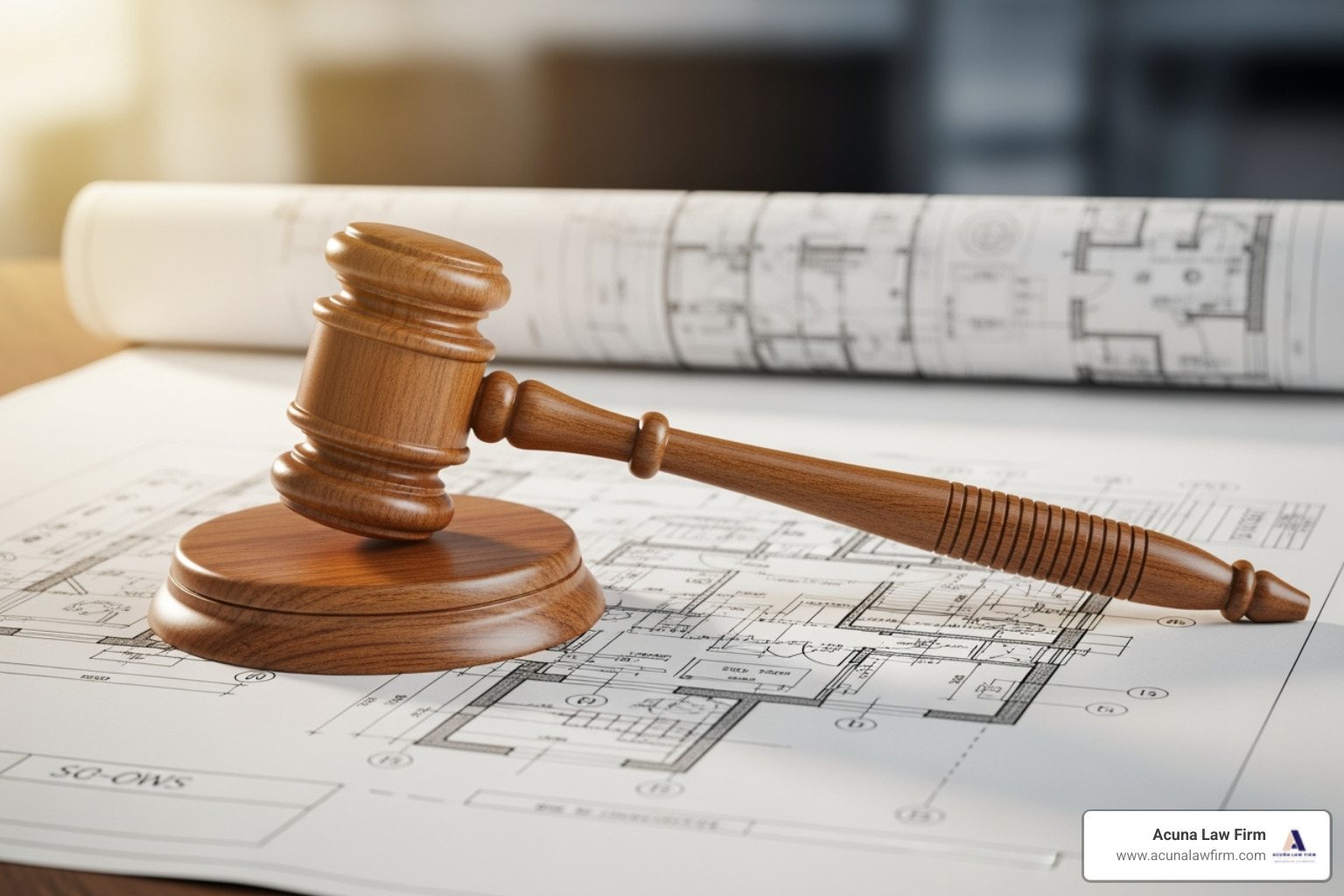 A gavel resting on a blueprint. - how to file a construction accident lawsuit