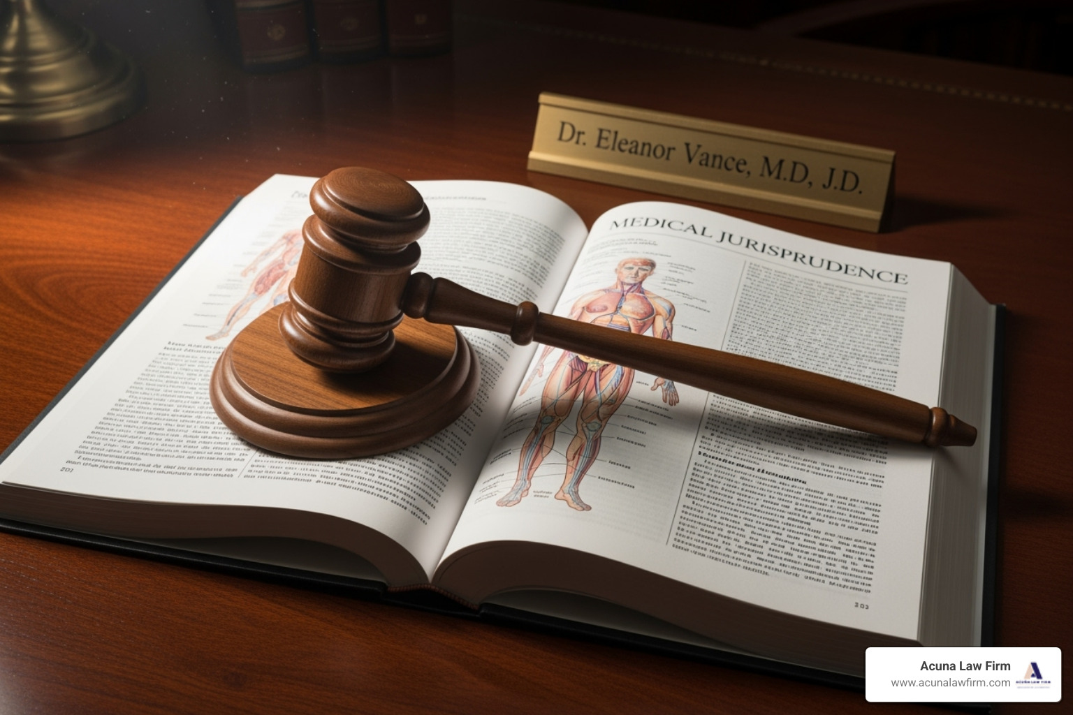 of a gavel resting on a medical textbook - abogados de negligencia medica