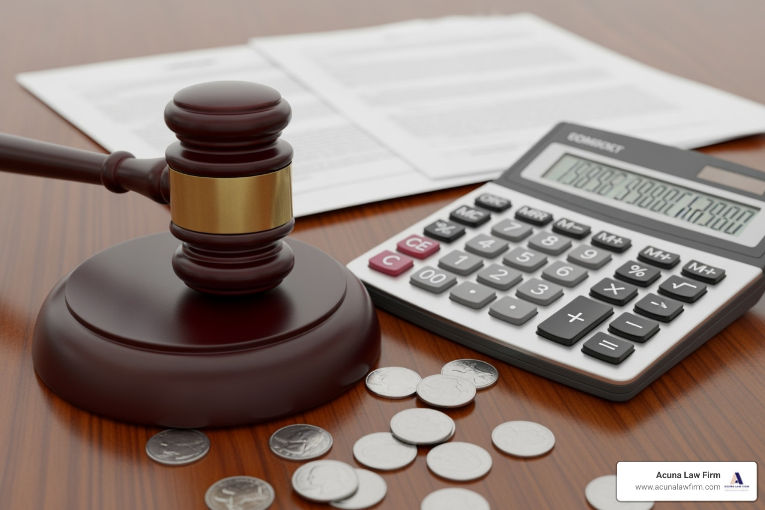 Gavel and calculator symbolizing legal costs and compensation - Car Accident Lawyer
