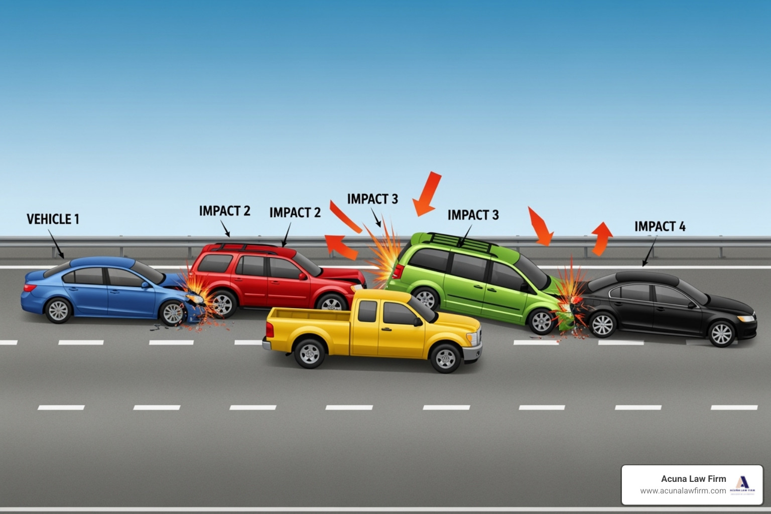 diagram showing a chain-reaction rear-end accident - Rear end accident attorney diagram showing a chain-reaction rear-end accident - Rear end accident attorney