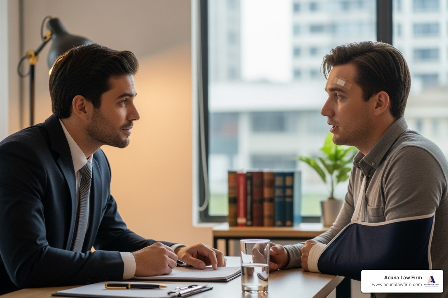 Lawyer compassionately consulting with an injured client - Car Accident Lawyer Lawyer compassionately consulting with an injured client - Car Accident Lawyer