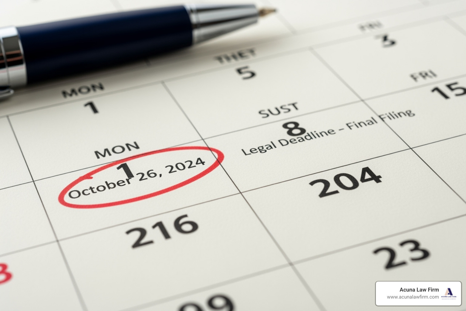 calendar with a date circled, representing a legal deadline - truck crash attorney near me calendar with a date circled, representing a legal deadline - truck crash attorney near me