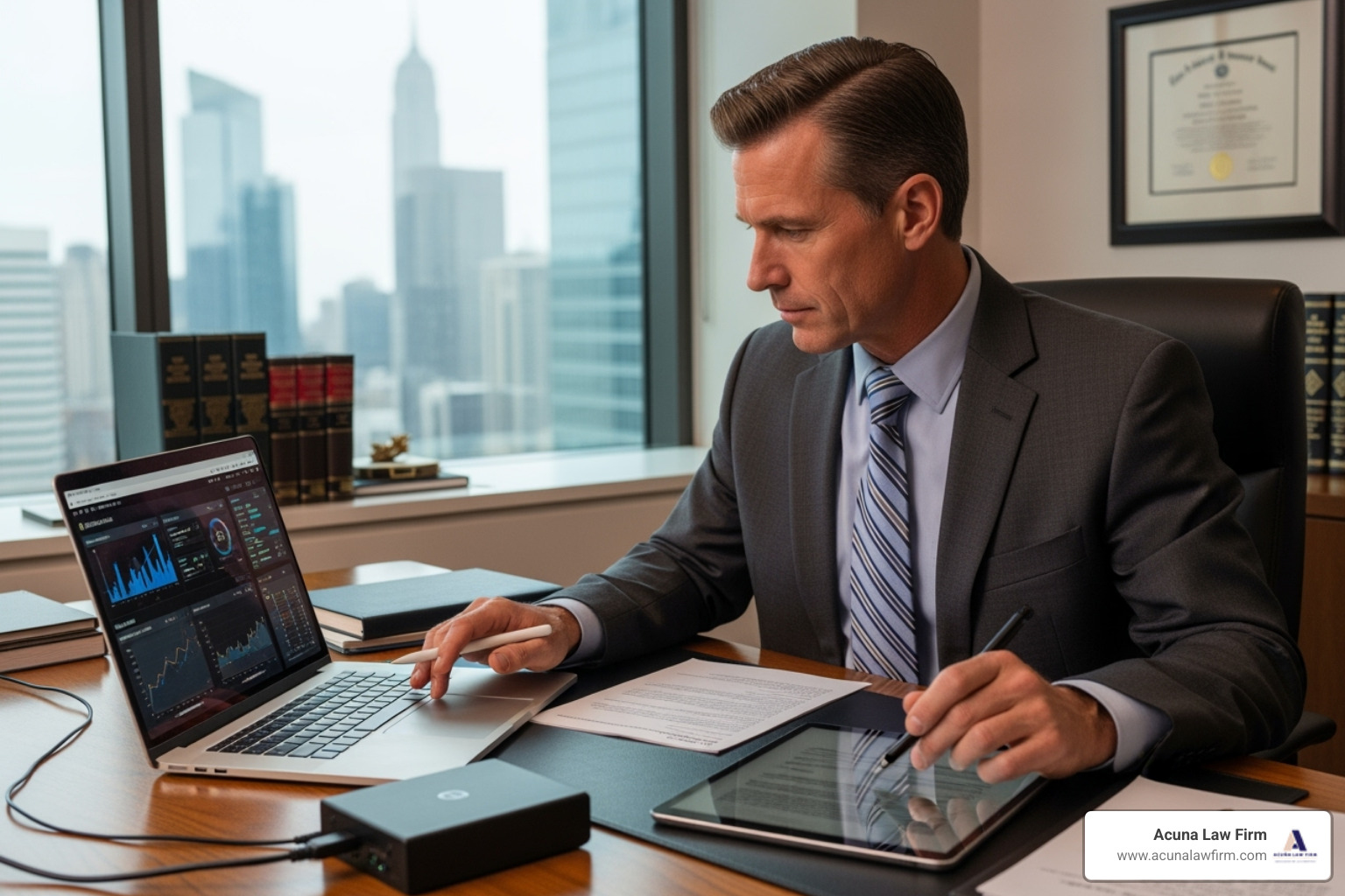 lawyer examining evidence from a truck's black box - truck crash attorney near me lawyer examining evidence from a truck's black box - truck crash attorney near me