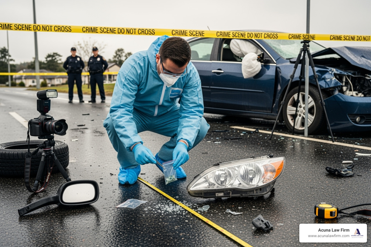 an investigator carefully documenting evidence at an accident scene - wrongful death attorney OKC