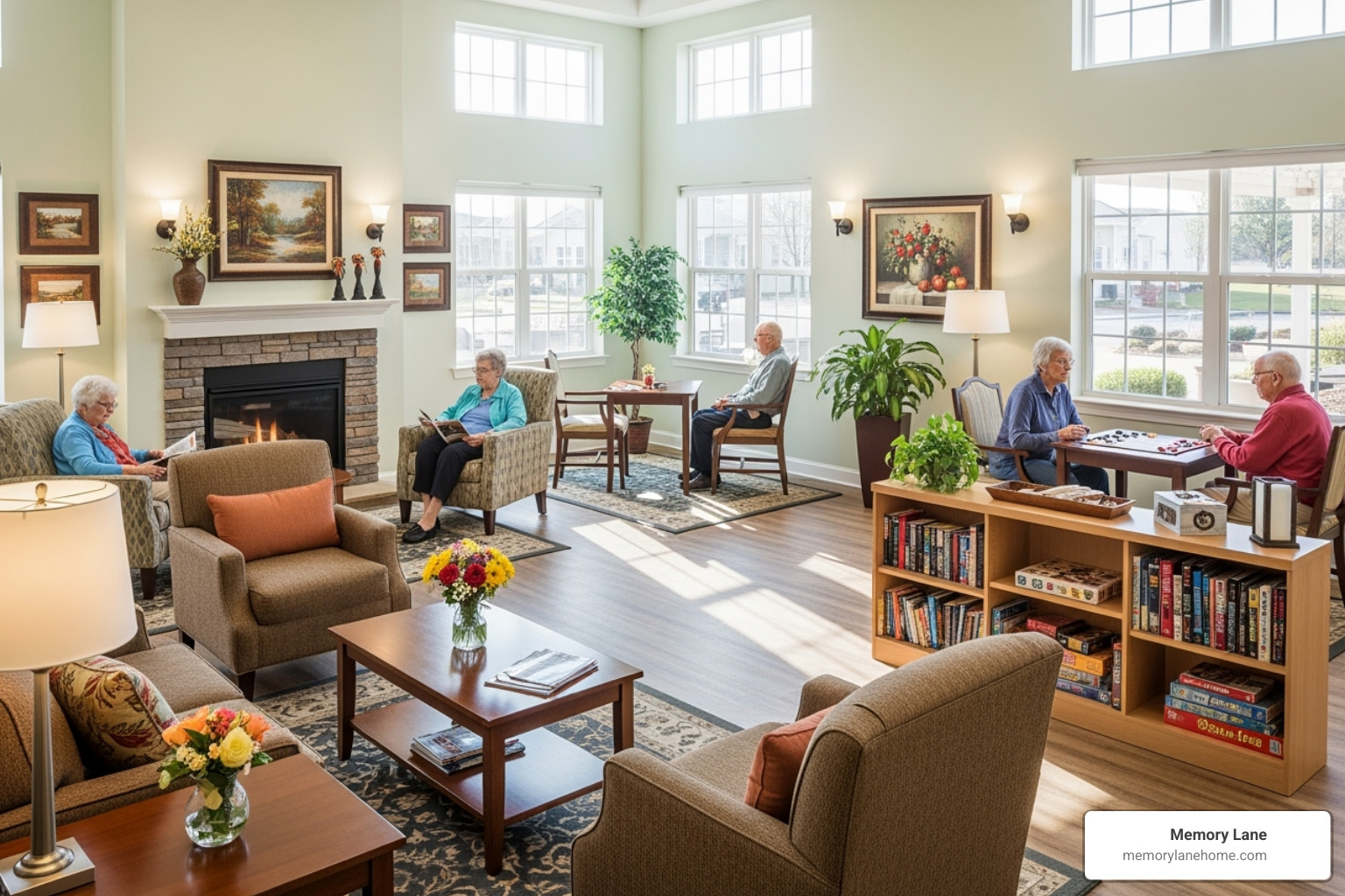 A bright and welcoming senior community common area - Ypsilanti senior housing