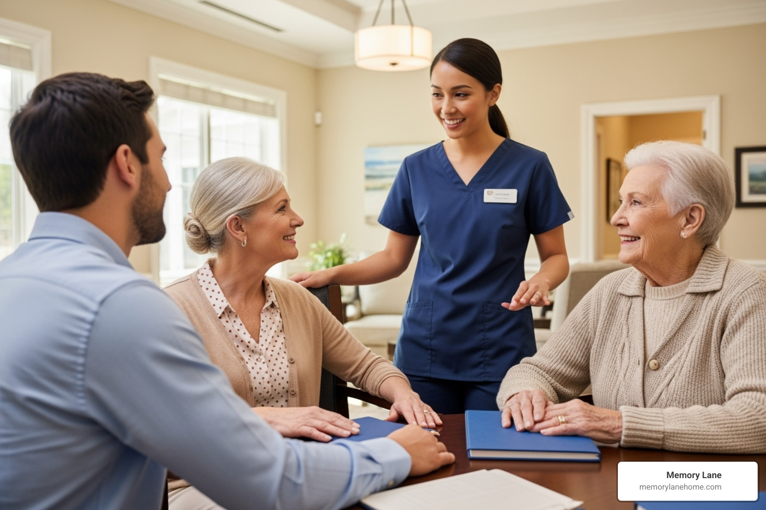 family talking with staff member during facility tour - assisted living communities family talking with staff member during facility tour - assisted living communities