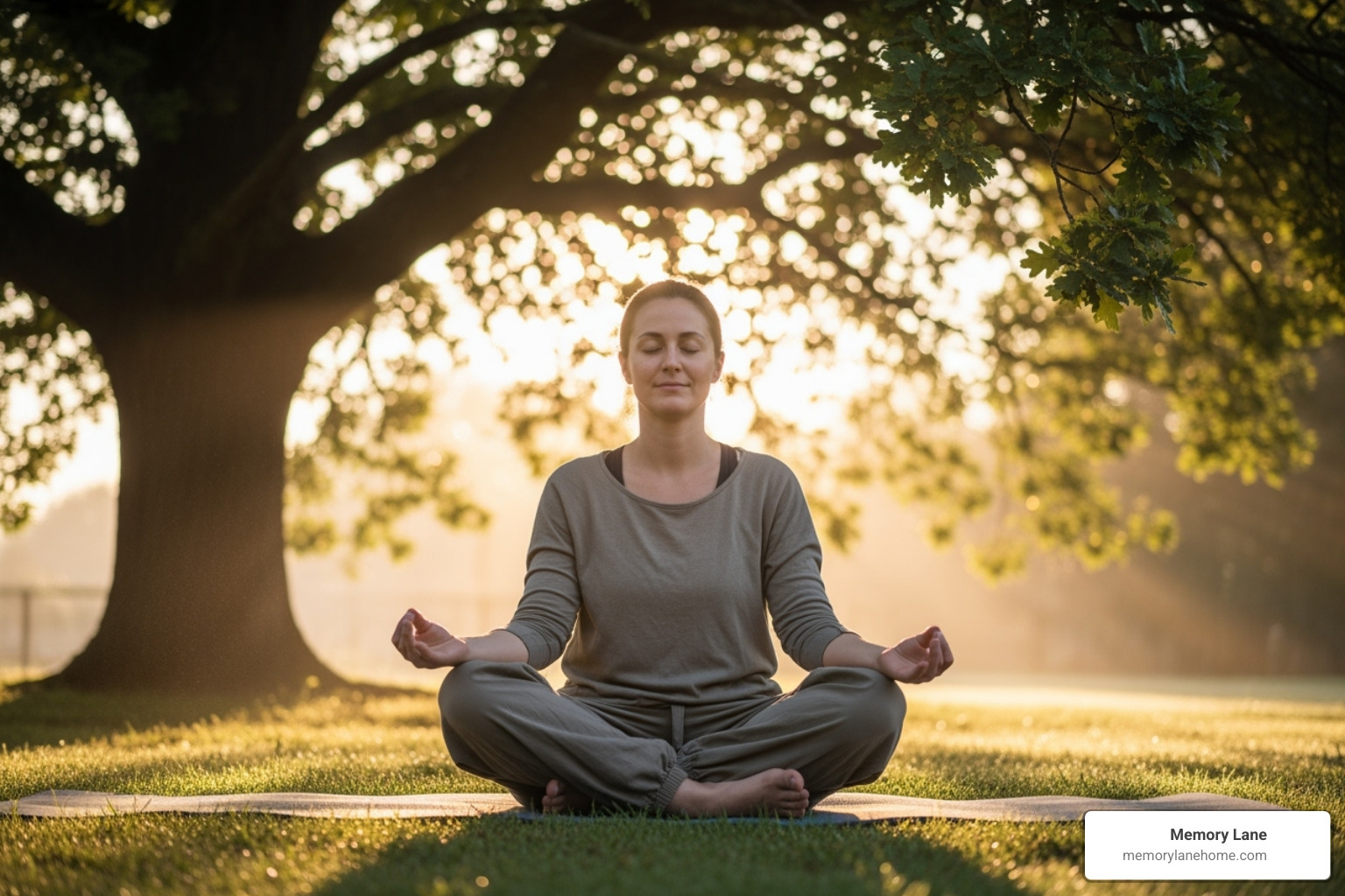 A caregiver practicing mindfulness or meditation, taking a moment of calm for self-care. - support for dementia caregivers A caregiver practicing mindfulness or meditation, taking a moment of calm for self-care. - support for dementia caregivers