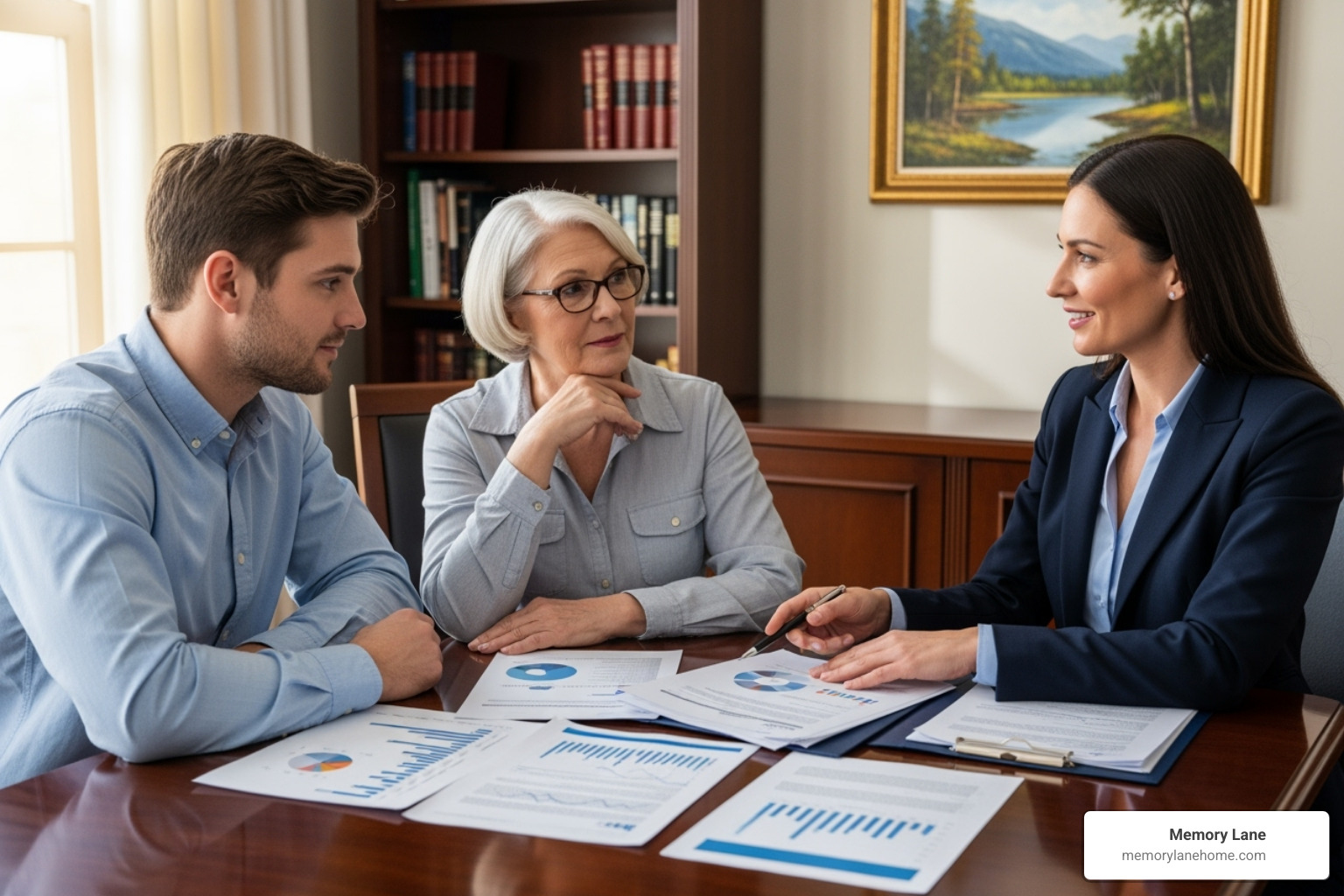 senior and family member meeting with a supportive advisor - assisted living support senior and family member meeting with a supportive advisor - assisted living support