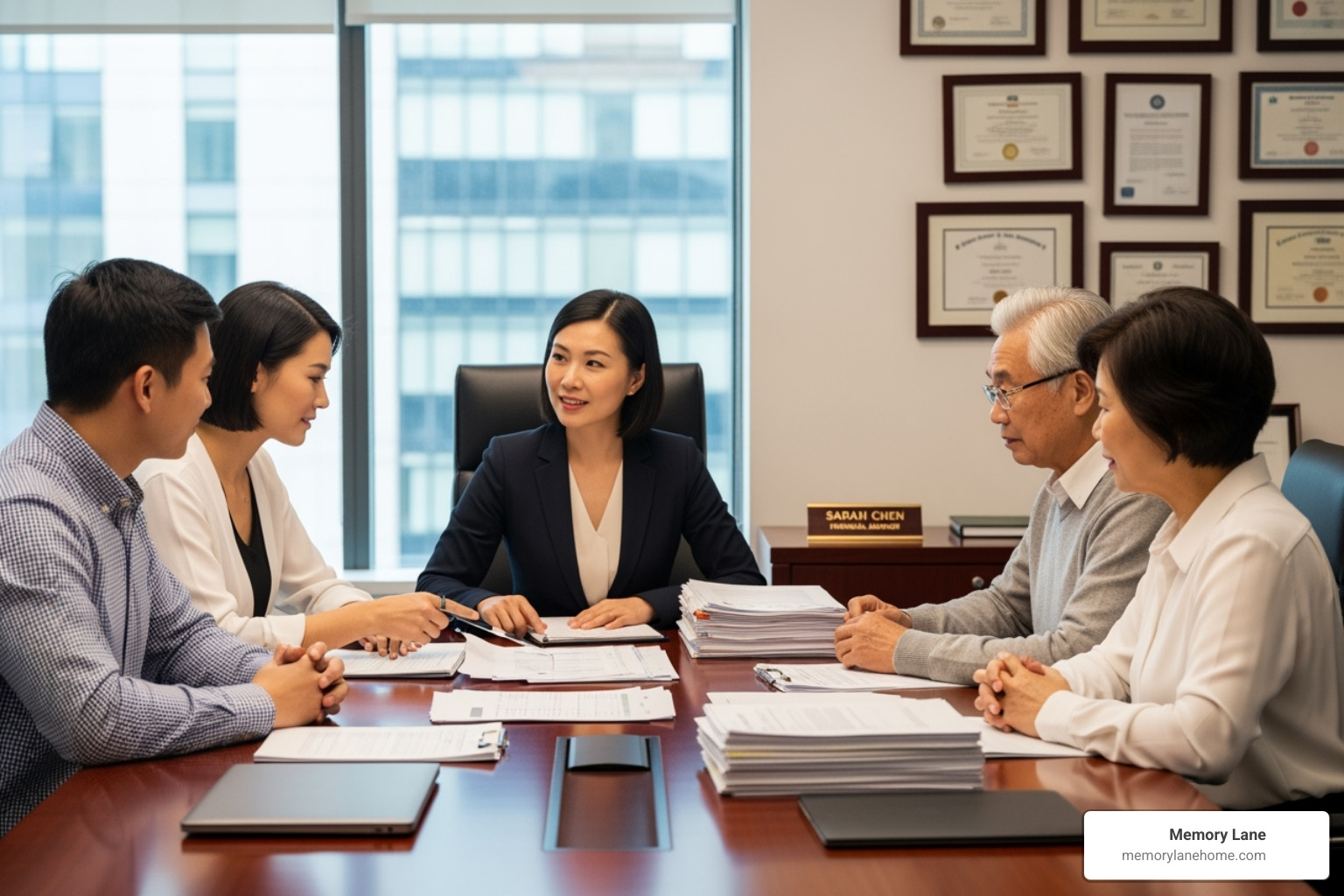 family discussing finances with a financial advisor - assisted living support family discussing finances with a financial advisor - assisted living support
