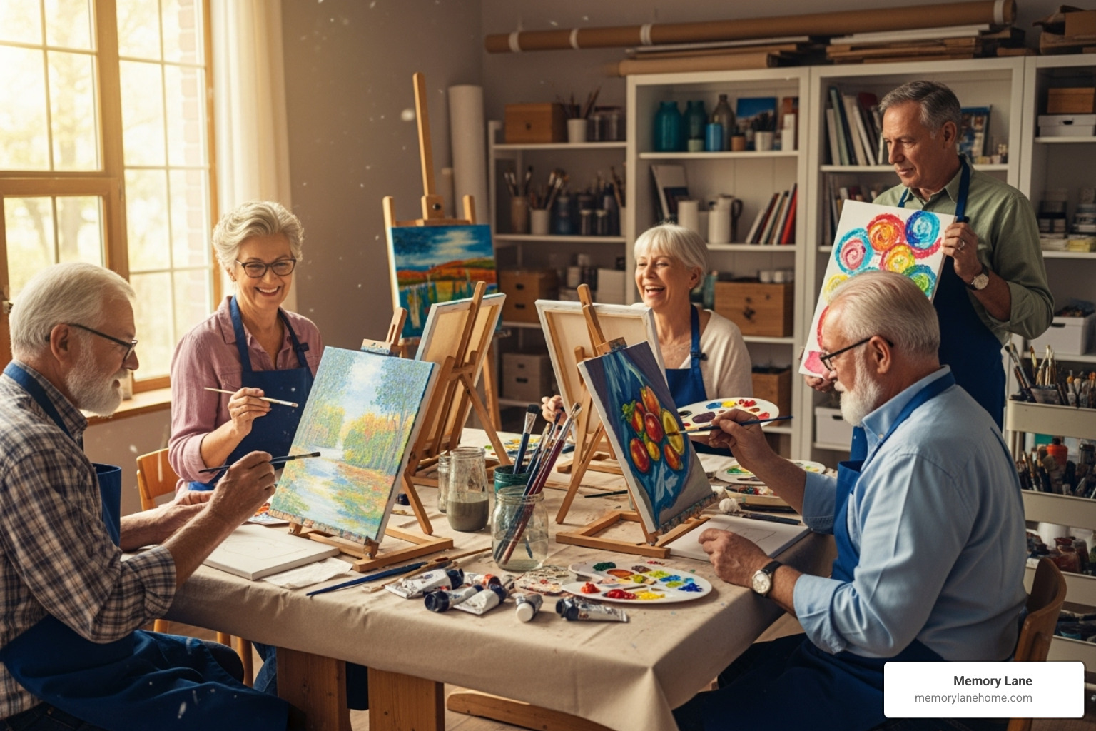 seniors participating in an engaging group activity like painting or gardening - assisted living support seniors participating in an engaging group activity like painting or gardening - assisted living support