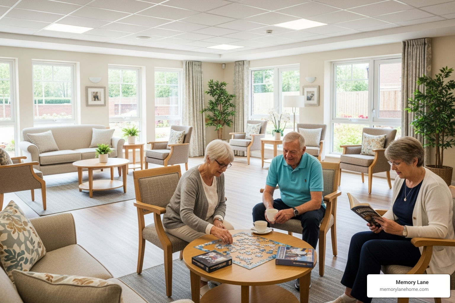 bright welcoming common area - memory loss assisted living