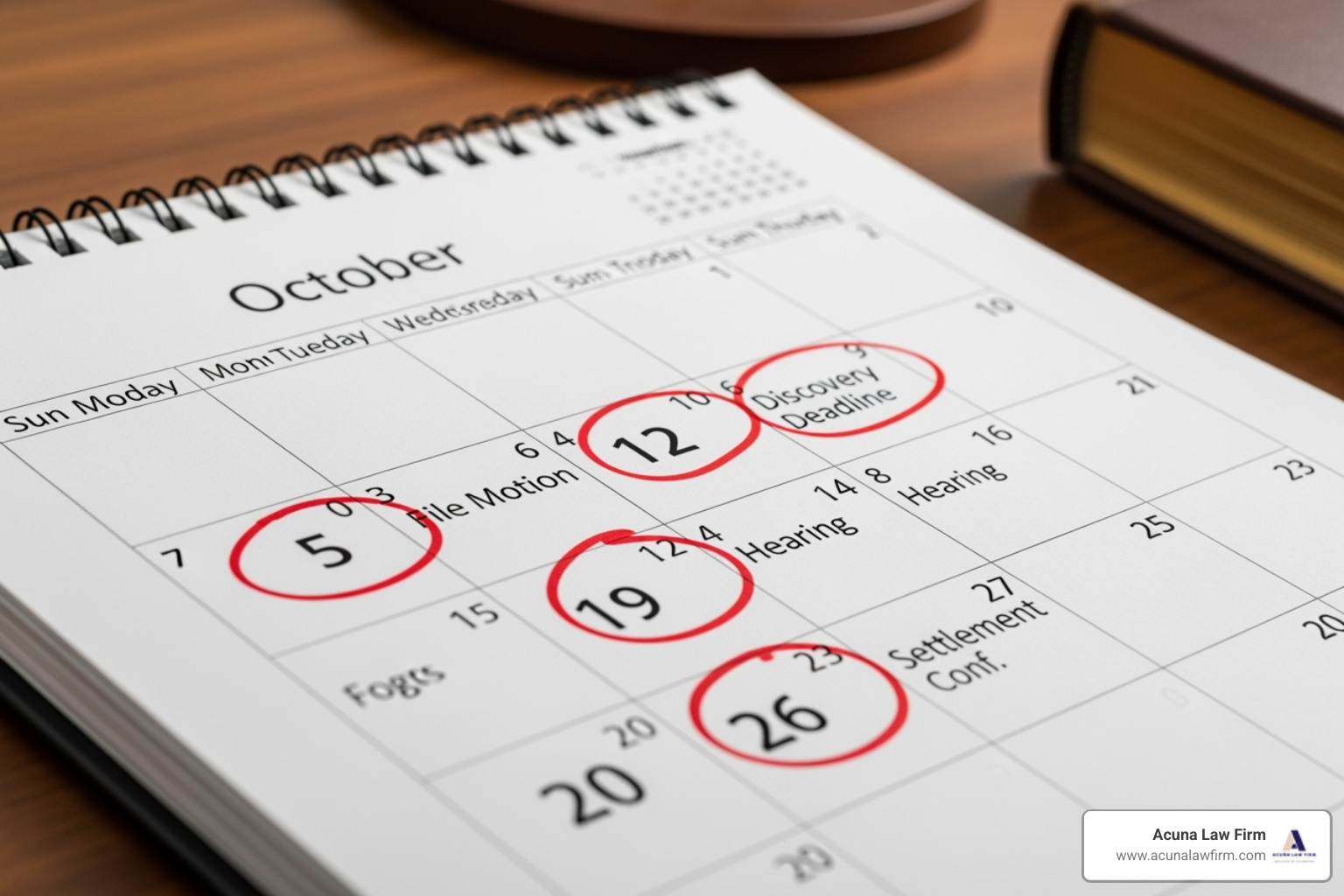 calendar with key dates circled for a claim timeline - injury claim settlement
