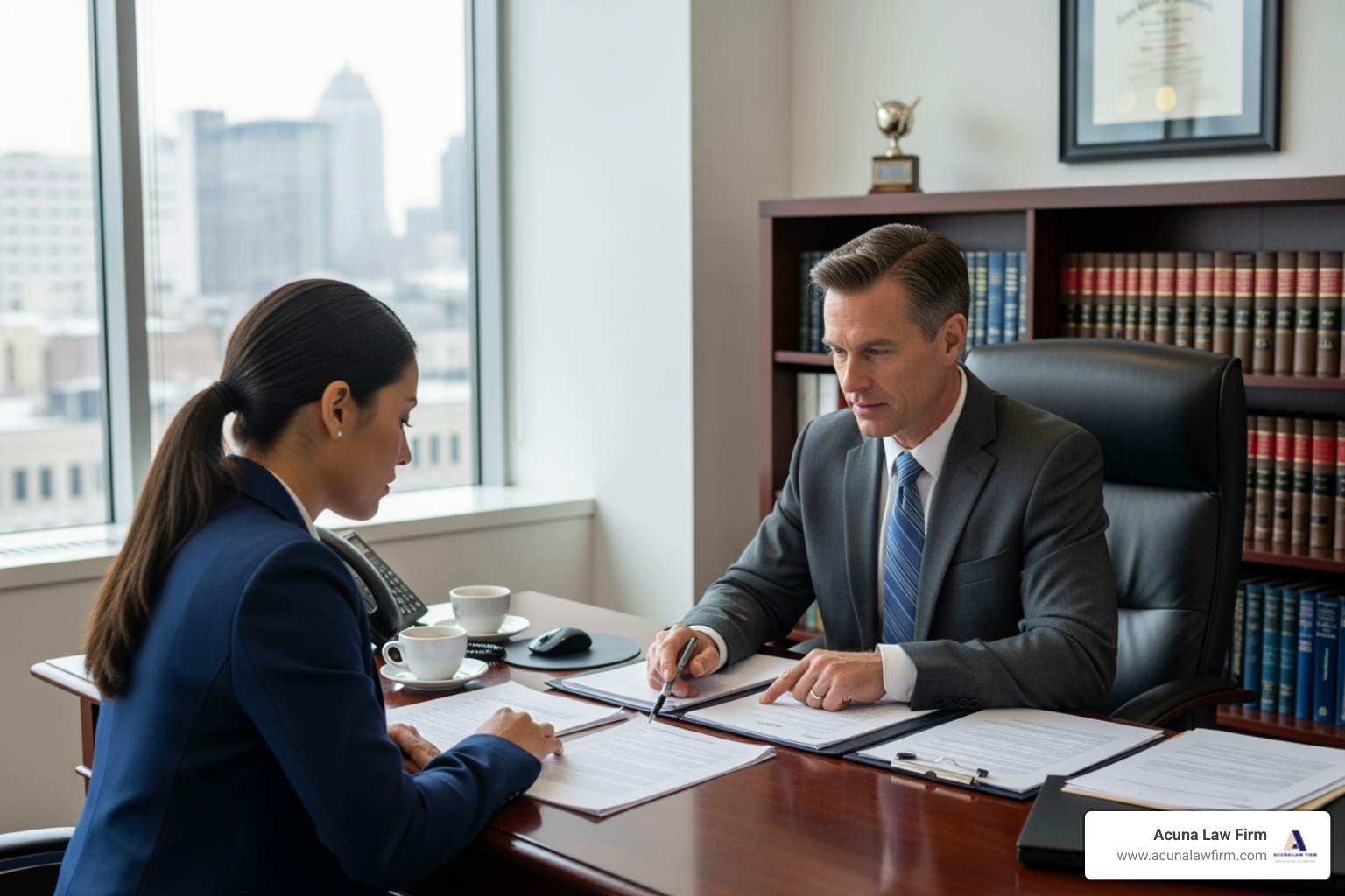 attorney meeting with a client in an office setting - attorney for wrongful death
