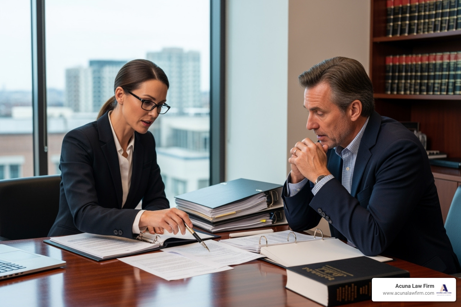 lawyer and client reviewing documents in an office - big rig accident law firm lawyer and client reviewing documents in an office - big rig accident law firm
