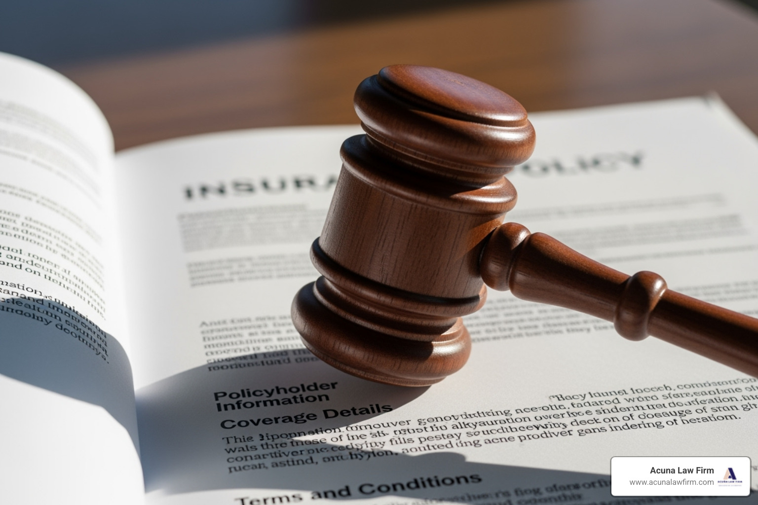 gavel resting on an insurance policy document - i need a lawyer to sue my car insurance company