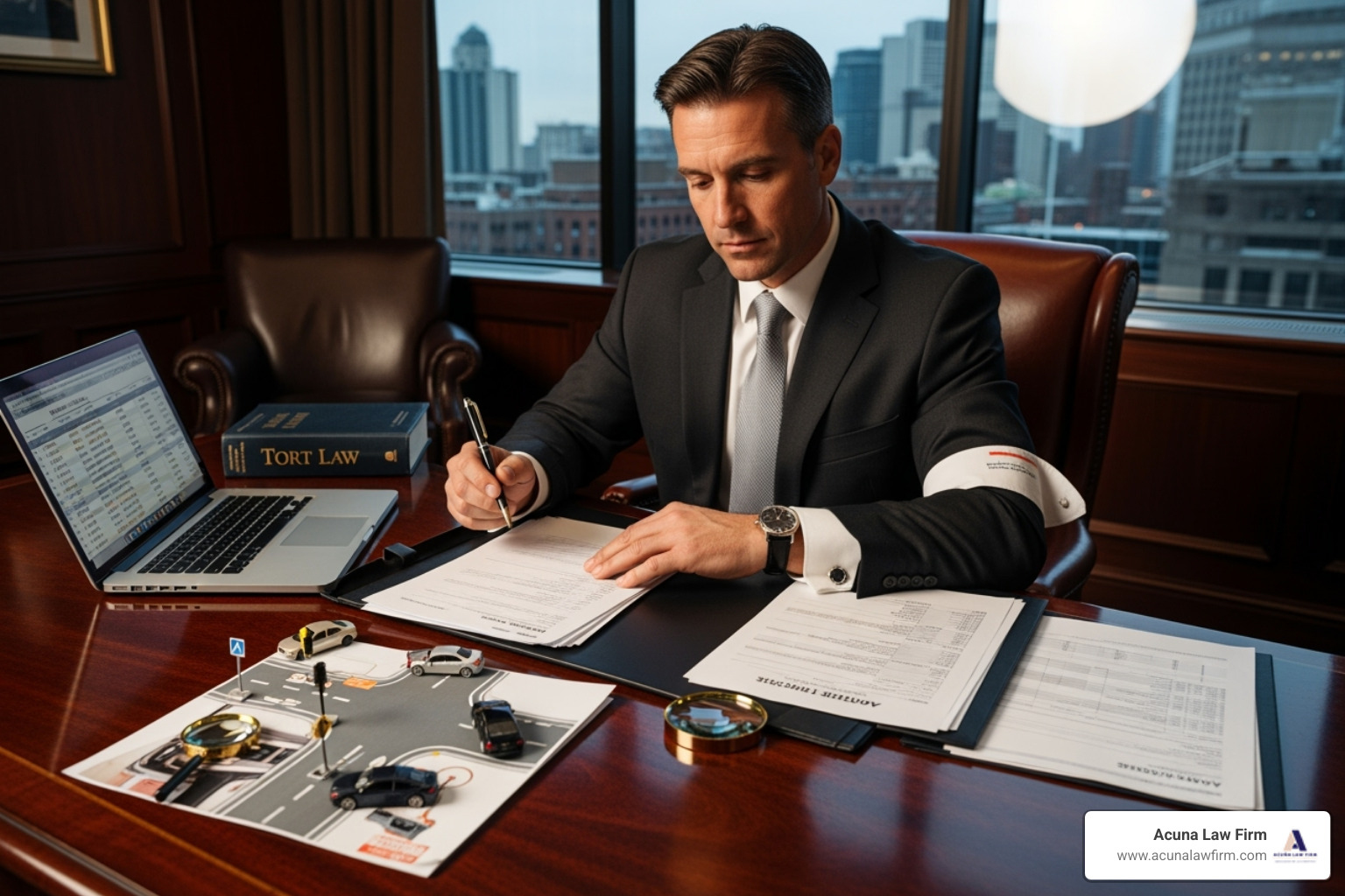 A lawyer carefully reviewing accident-related documents and evidence. - car accident claim solicitors
