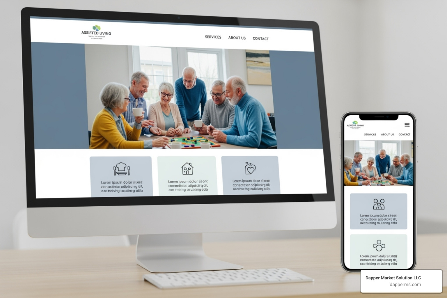 A user-friendly assisted living website on a desktop and mobile device - assisted living lead generation