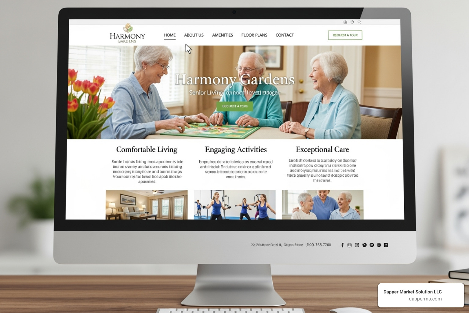 clean accessible senior living community website on a desktop monitor - digital marketing for senior living communities