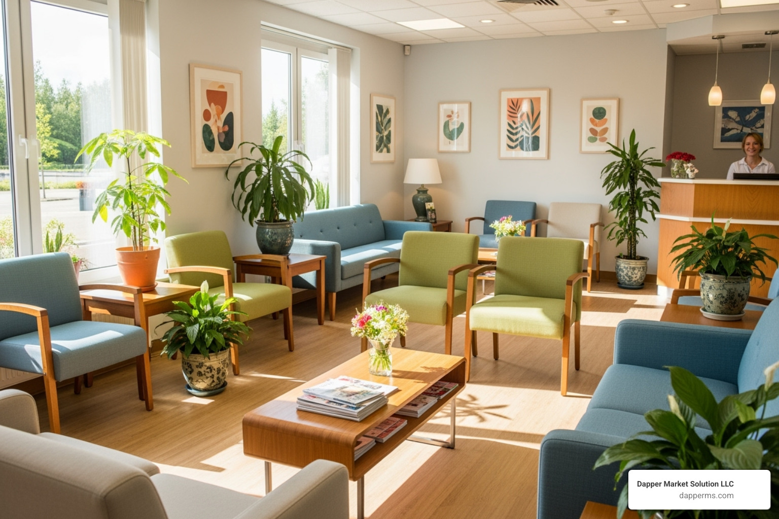 warm and welcoming clinic waiting room photo on a website homepage - allied health website design