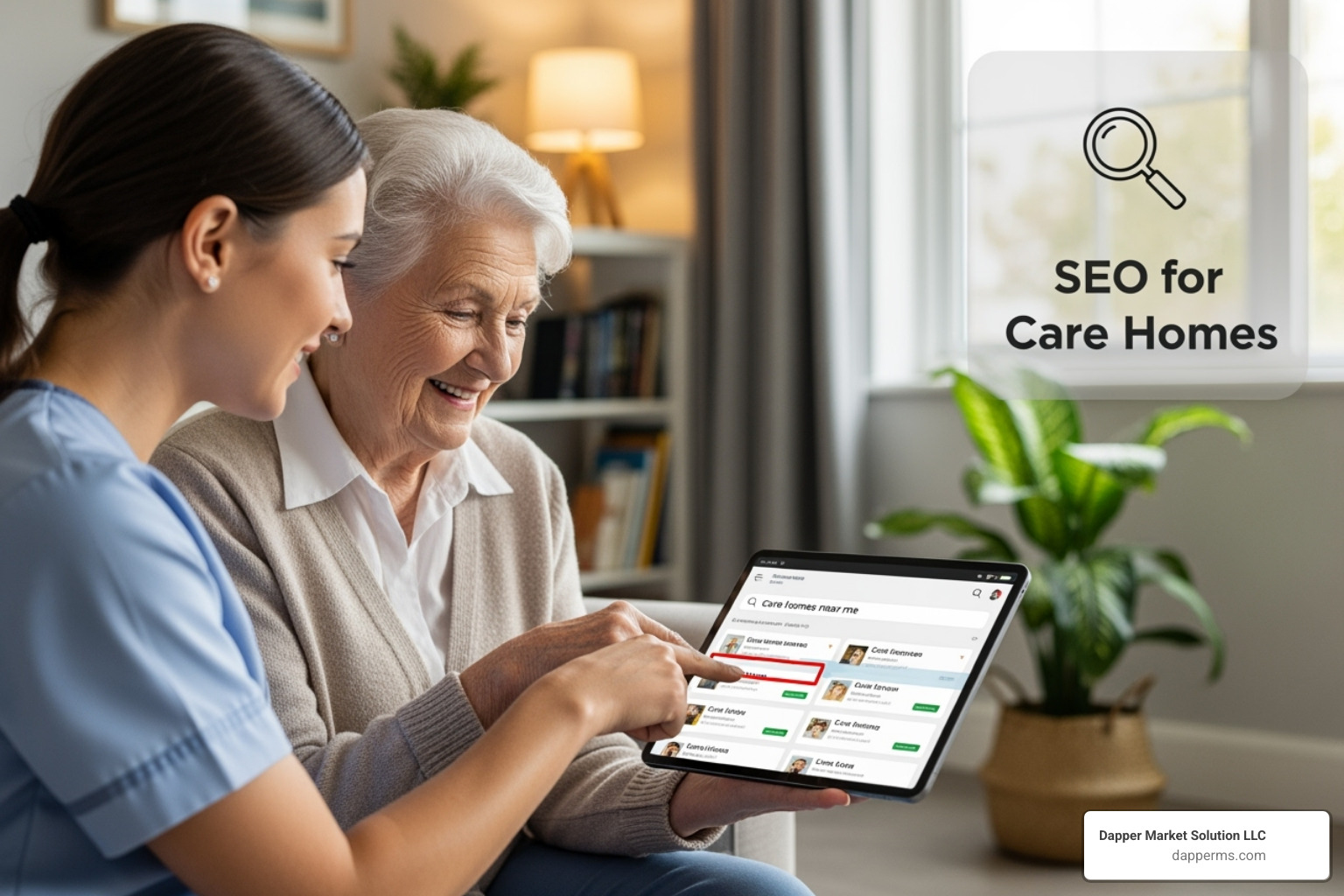 A well-designed, mobile-friendly care home website displaying clear navigation and engaging imagery - seo for care homes