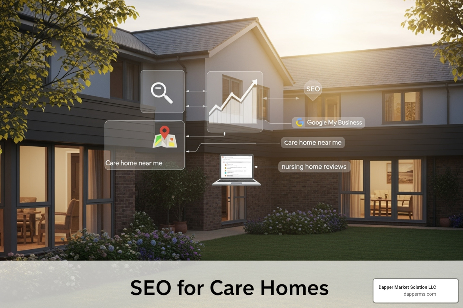 A screenshot of a Google Maps search result displaying several local care homes with ratings and contact information - seo for care homes