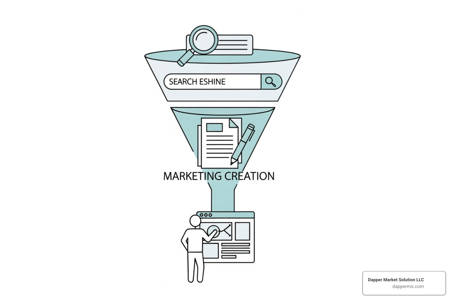 marketing funnel with icons for SEO, Content, and Website UX - senior living leads