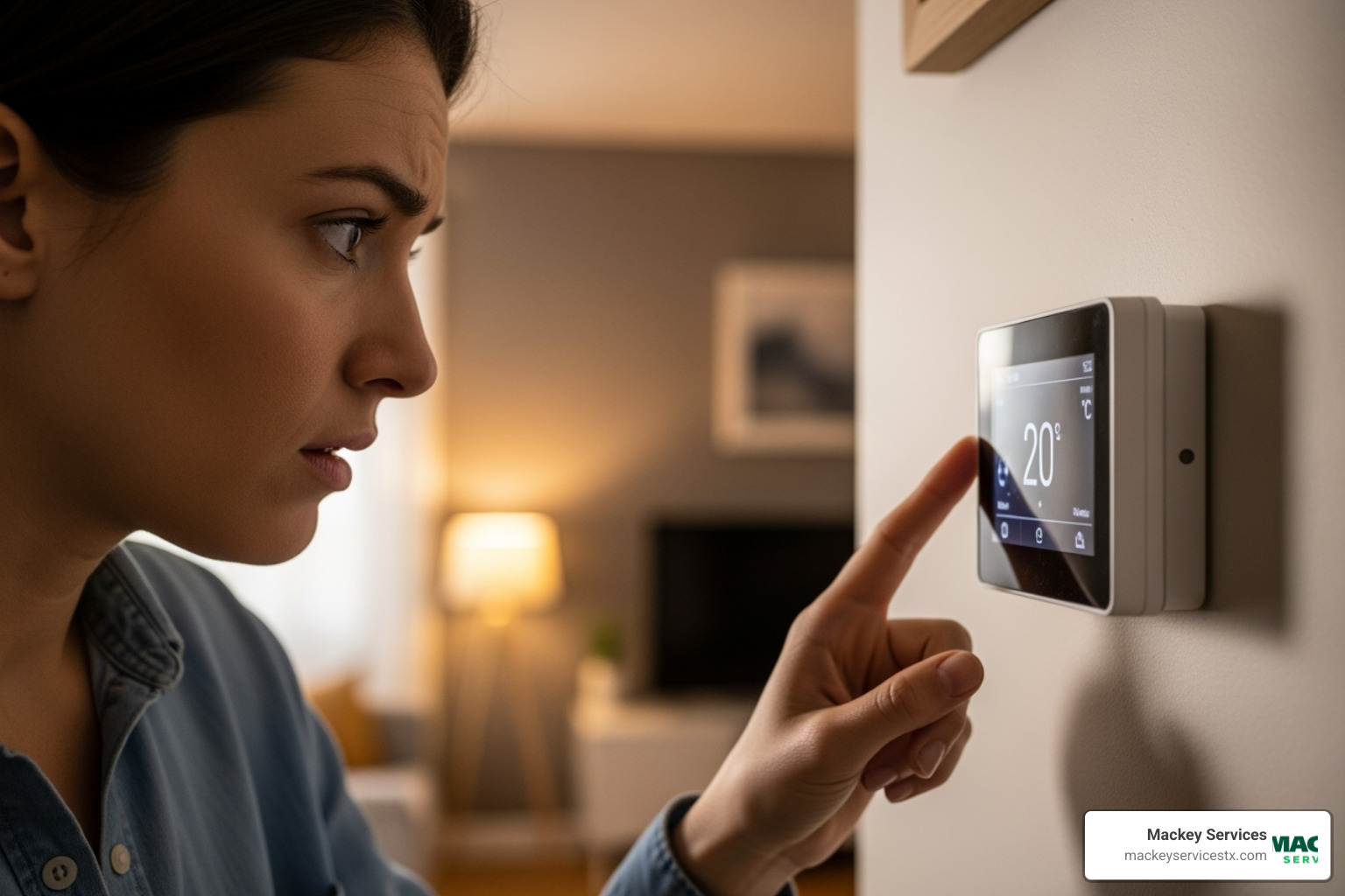 homeowner looking at their thermostat with concern - no heat from furnace contractor pearland homeowner looking at their thermostat with concern - no heat from furnace contractor pearland