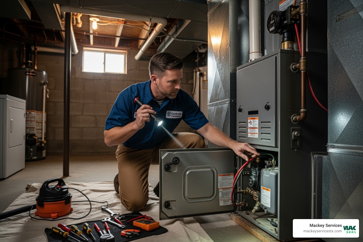 professional technician inspecting a furnace - no heat from furnace contractor pearland professional technician inspecting a furnace - no heat from furnace contractor pearland