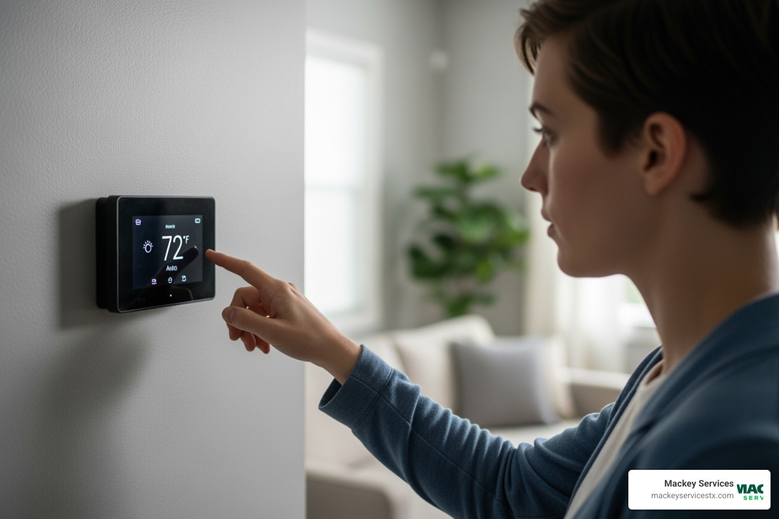 homeowner checking thermostat - no heat from furnace repair seabrook