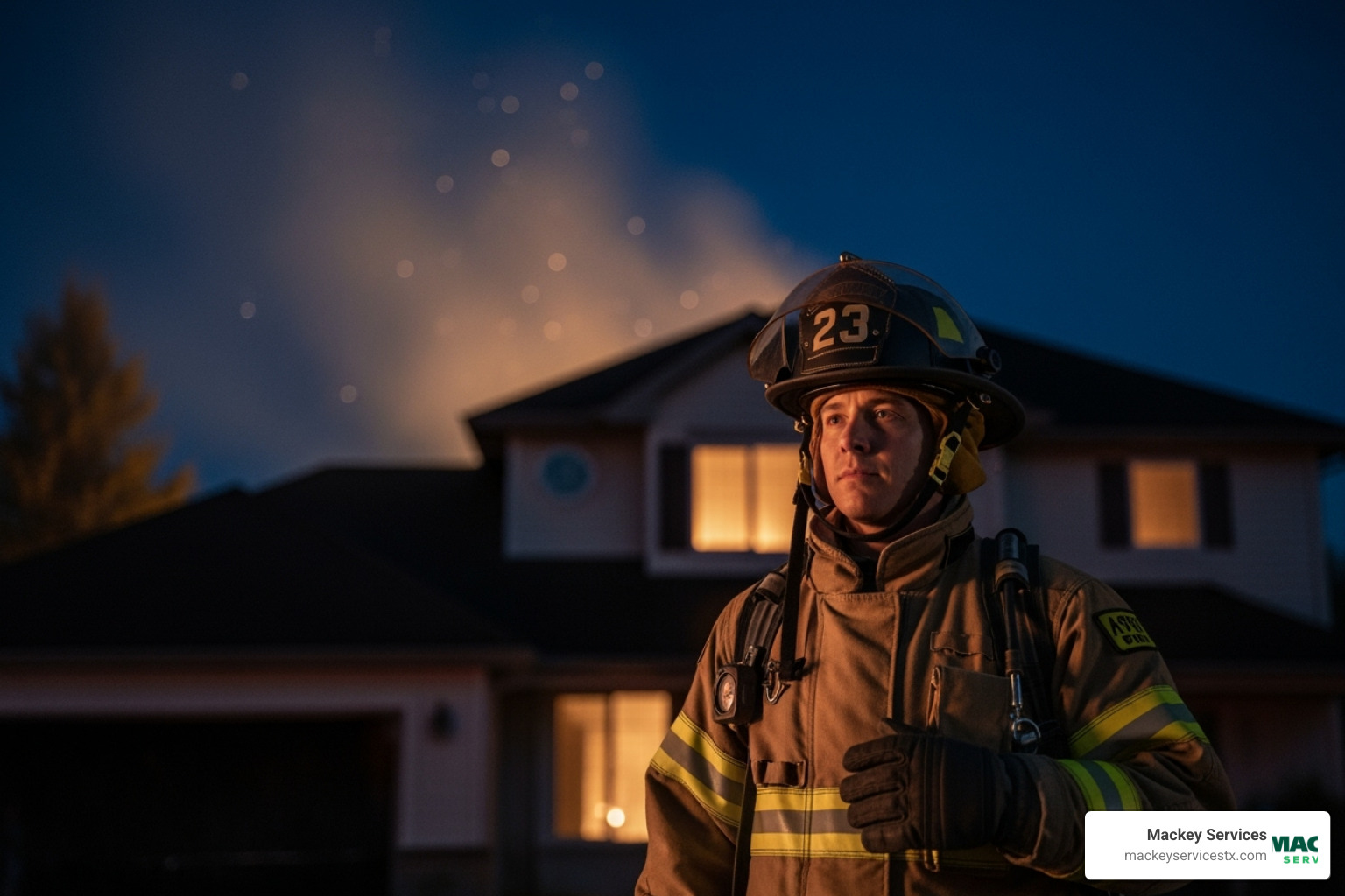 a firefighter outside a home at night - emergency electrical repair dickinson