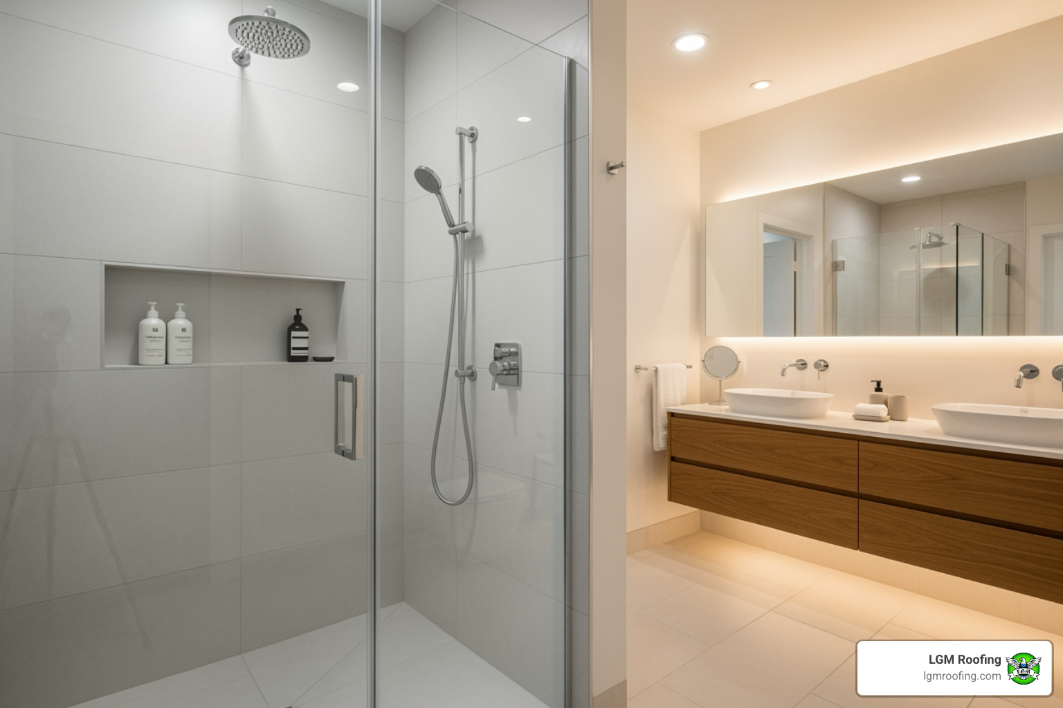 Walk-in shower with frameless glass doors - bathroom remodeling bloomfield nj Modern bathroom featuring a walk-in shower with frameless glass doors, sleek fixtures, and natural materials, enhancing spa-like ambiance and functionality for Bloomfield homes.