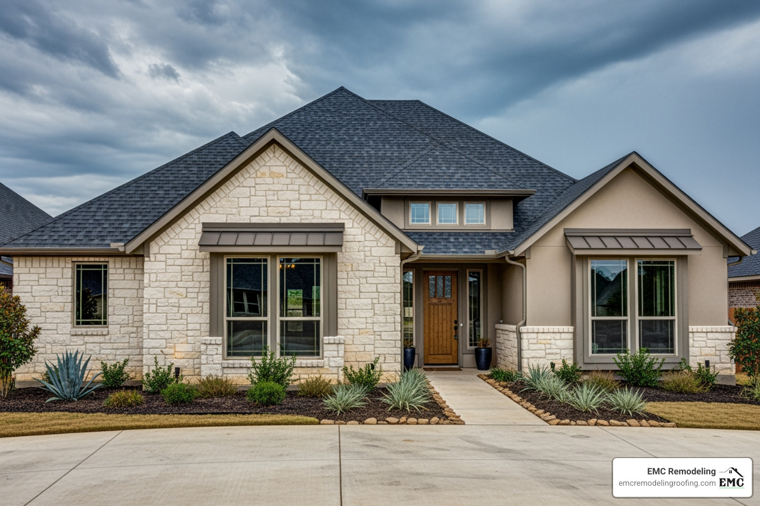 A sturdy, modern home exterior in Pflugerville, featuring a newly installed, durable roof and sleek, storm-resistant windows, standing strong against the elements - replacement windows pflugerville A sturdy, modern home exterior in Pflugerville, featuring a newly installed, durable roof and sleek, storm-resistant windows, standing strong against the elements - replacement windows pflugerville